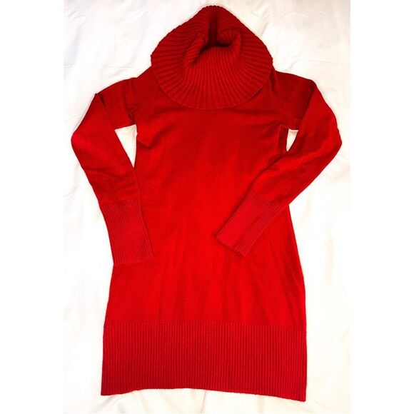 INC Sweater Dress | Red Cowl Neck Cozy Holiday Winter Dress - Picture 3 of 9